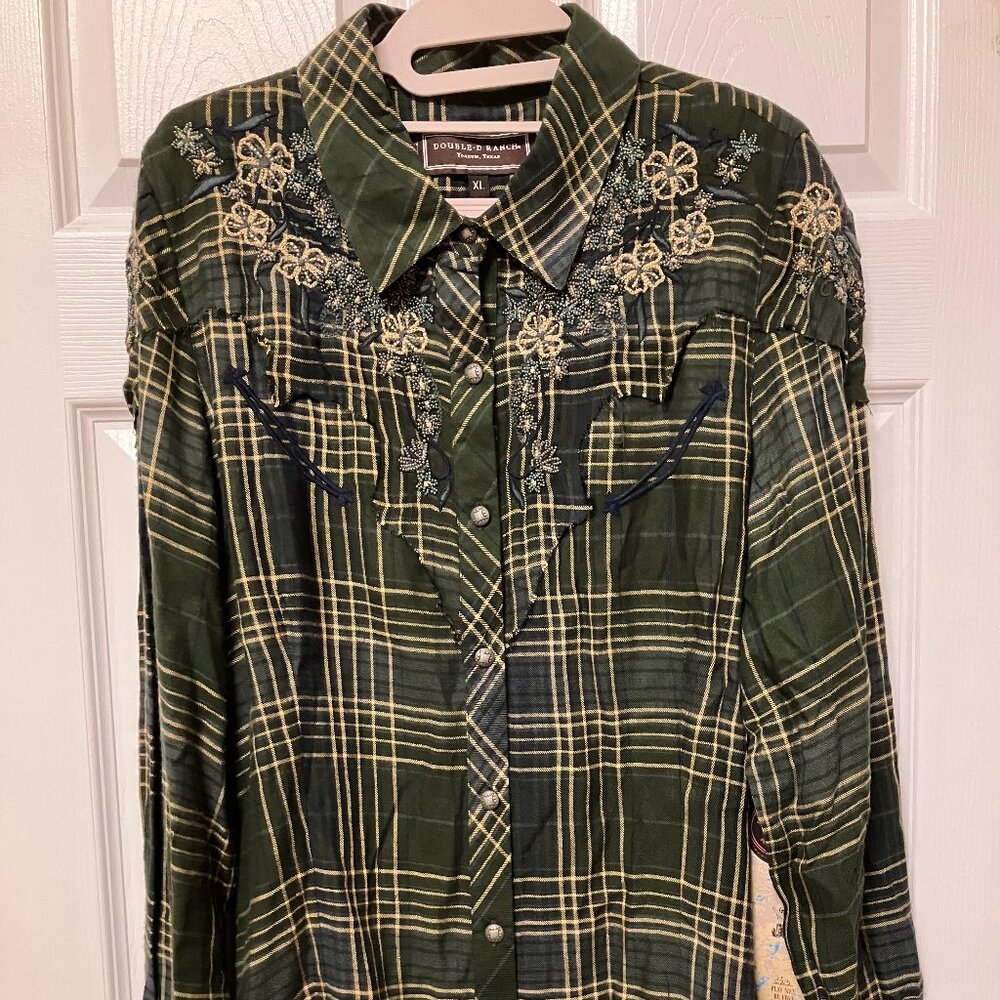 NWT Double D Ranch Plaid Josef Blouse XL